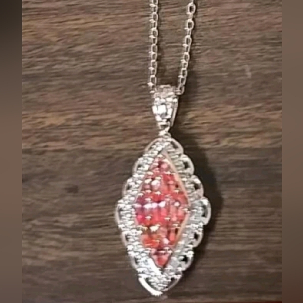 Rare Padparadscha Sapphire & Zircon Necklace RG & Palladium Sterling Silver! - Picture 5 of 10